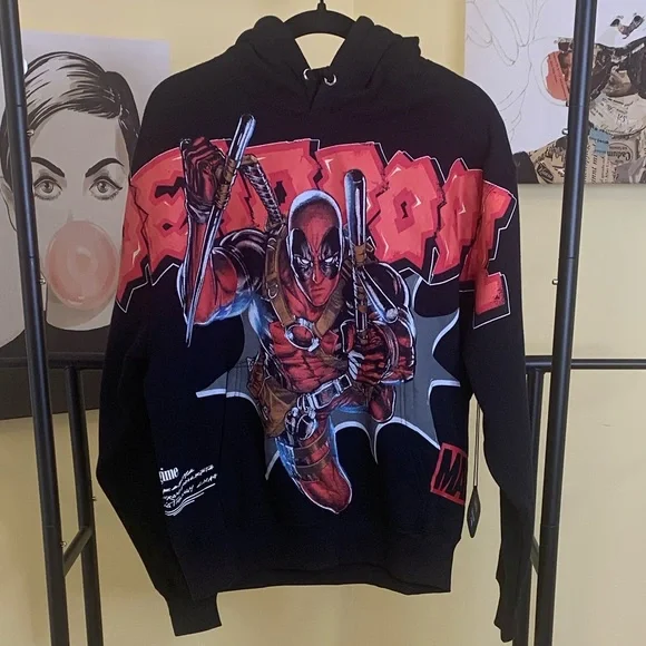 NWT CIVIL REGIME x MARVEL Deadpool Graphic Hoodie in Black, Size Small - Picture 6 of 7